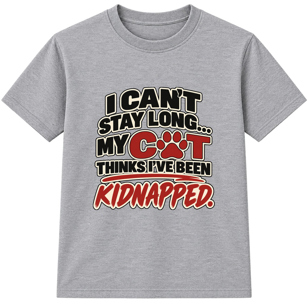 My Cat Thinks I've Been Kidnapped adult slogan t-shirt - Heather Grey