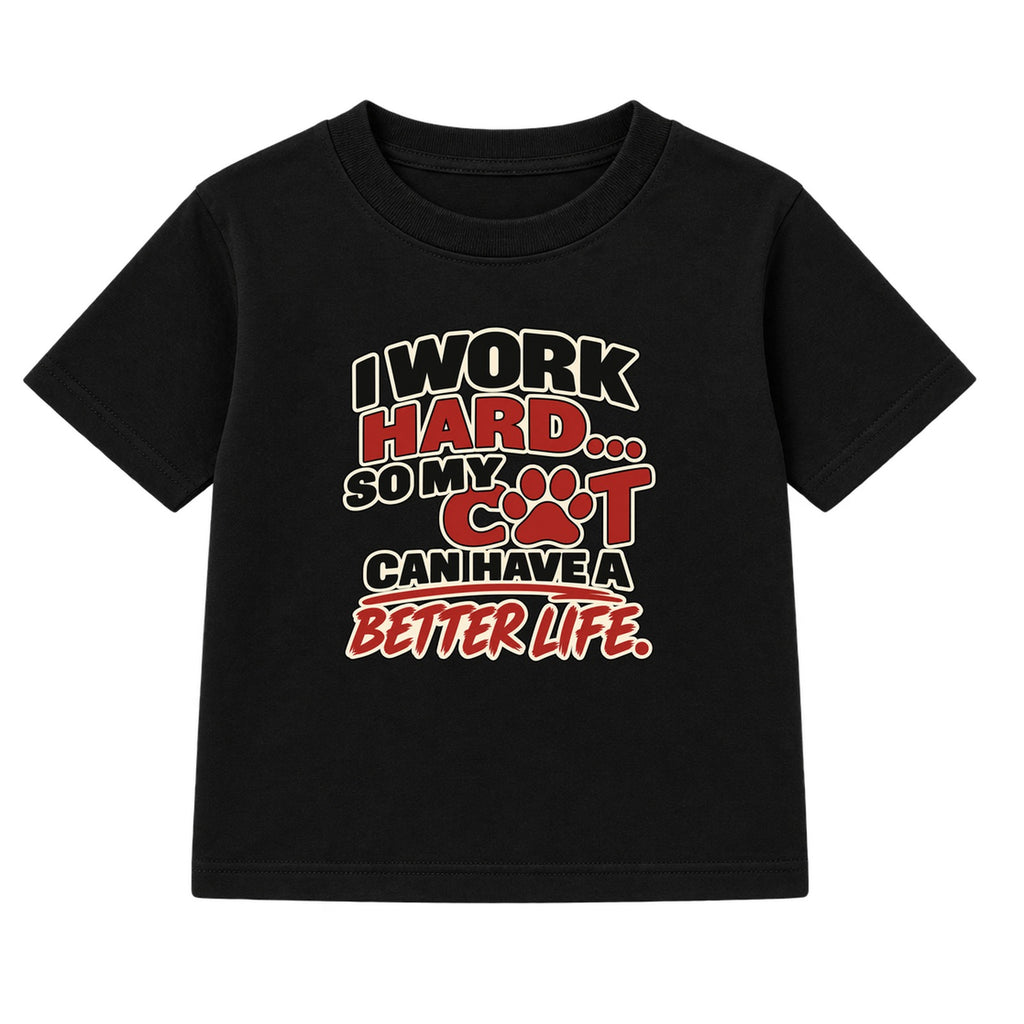 Work Hard For My Cat adult slogan t-shirt - Black