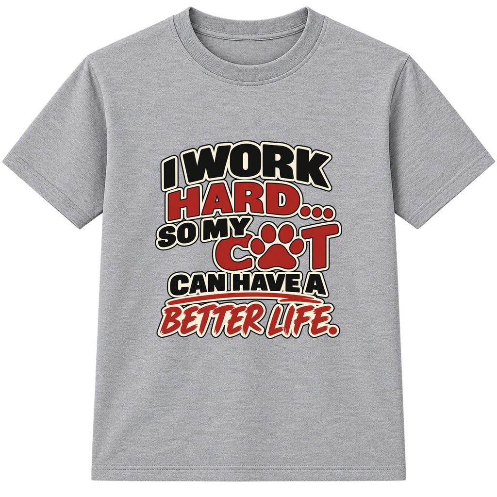 Work Hard For My Cat adult slogan t-shirt - Heather Grey