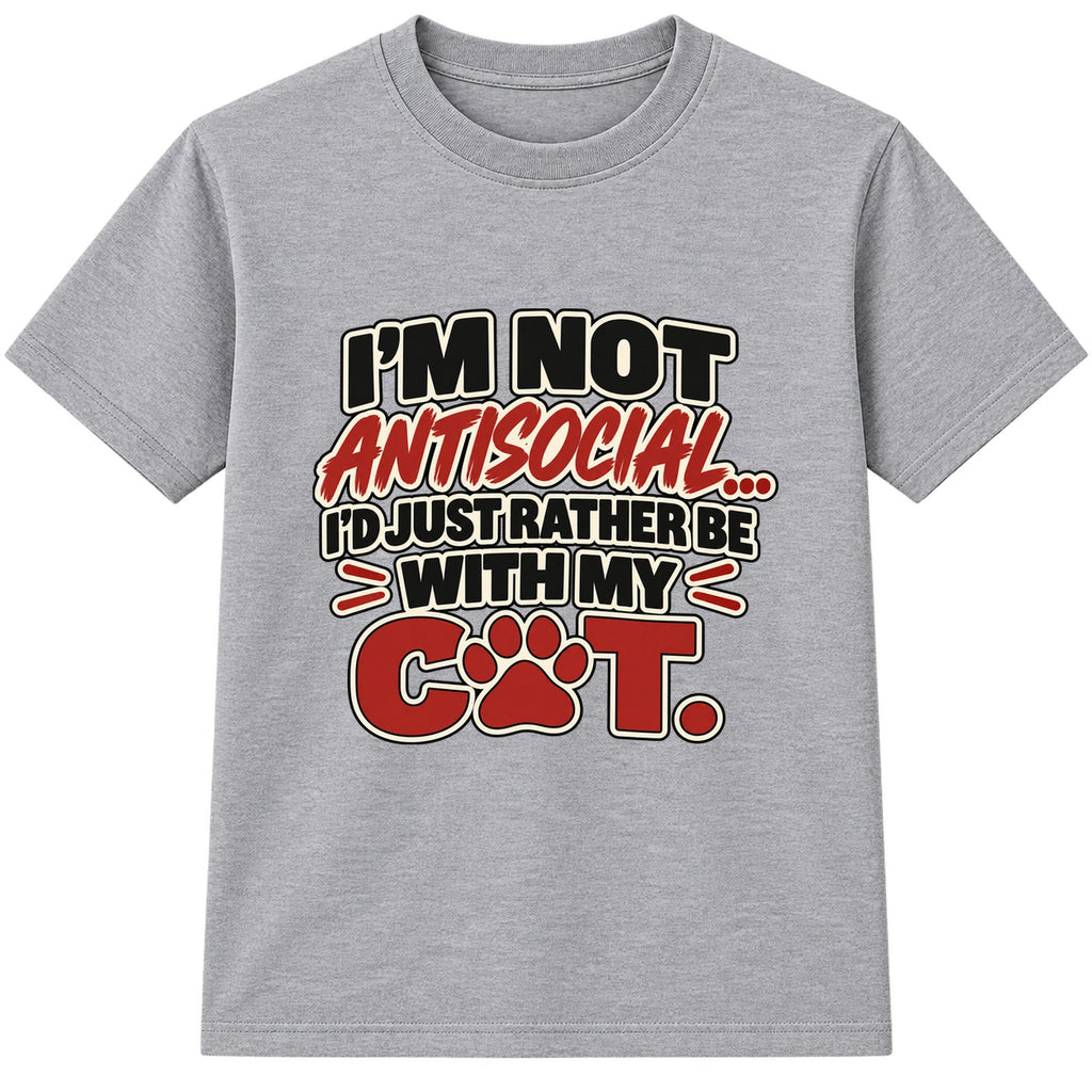 Rather Be With My Cat adult slogan t-shirt - Heather Grey