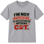 Rather Be With My Cat adult slogan t-shirt - Heather Grey