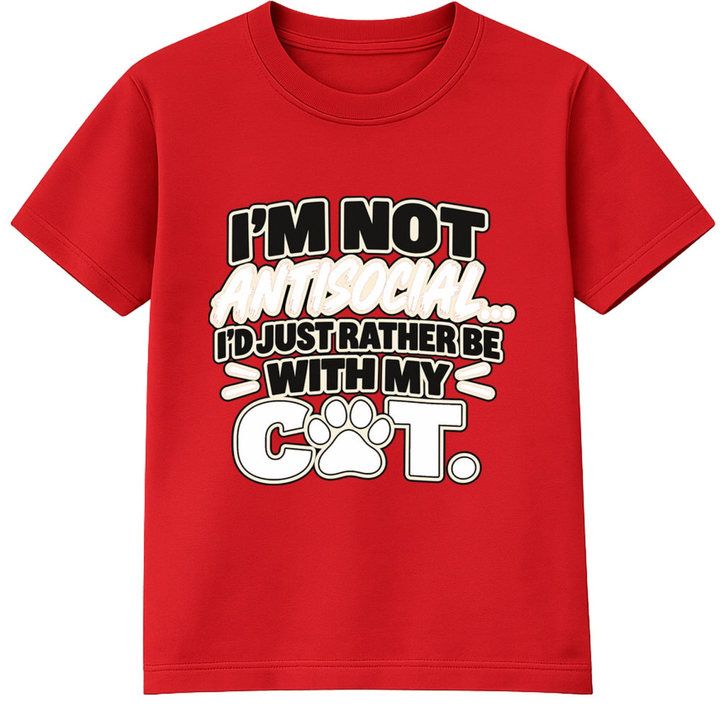 Rather Be With My Cat adult slogan t-shirt - Red