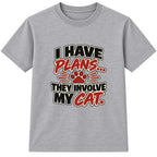 Plans Involve My Cat adult slogan t-shirt - Heather Grey