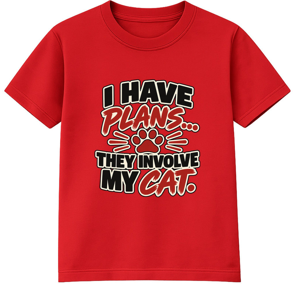 Plans Involve My Cat adult slogan t-shirt - Red