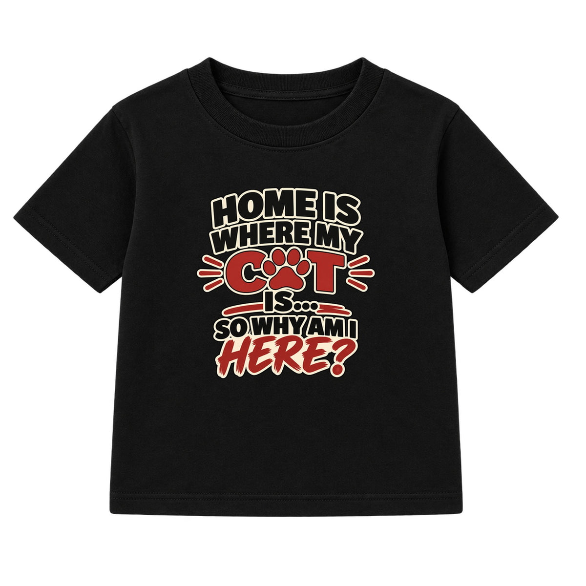 Home Is Where My Cat Is adult slogan t-shirt - Black