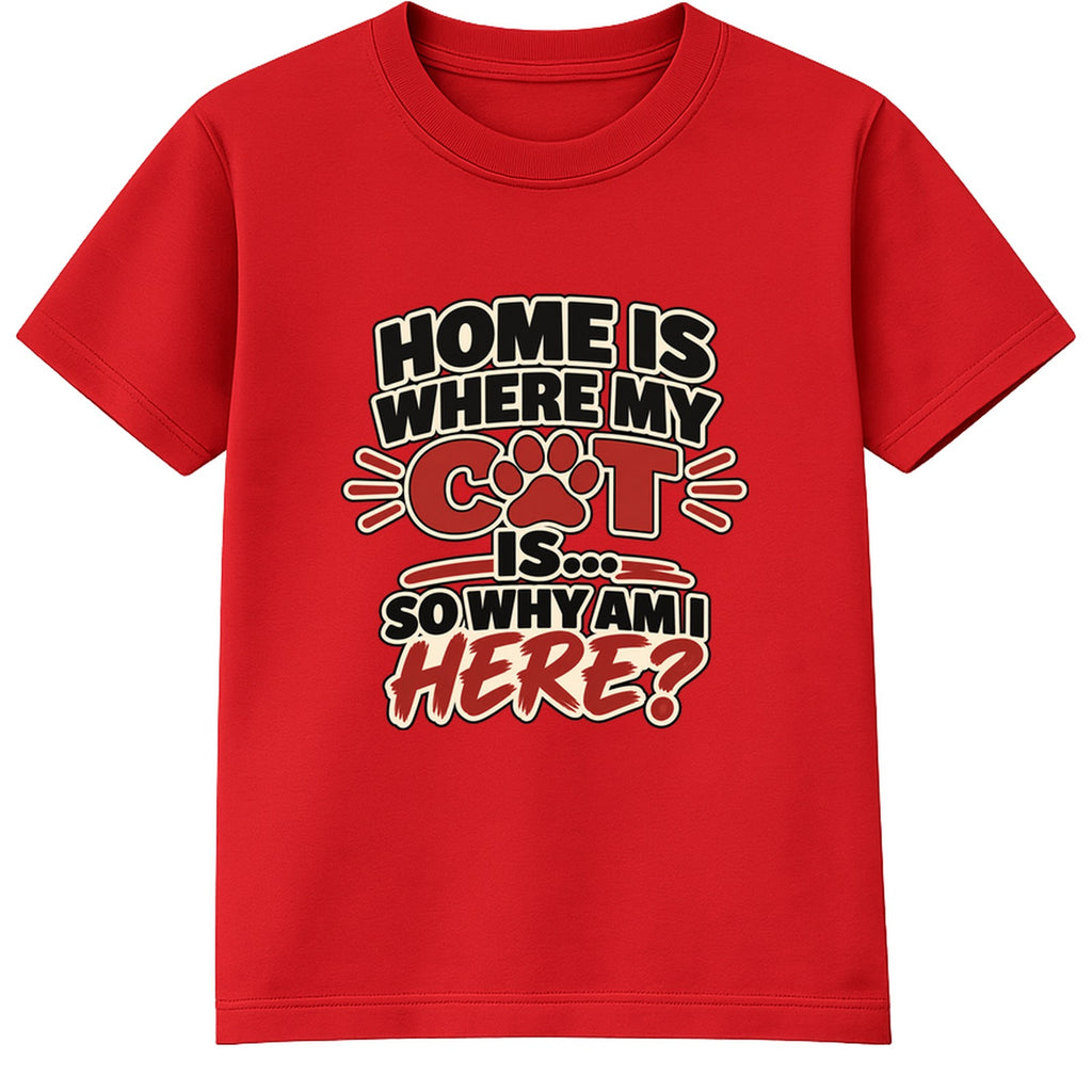 Home Is Where My Cat Is adult slogan t-shirt - Red