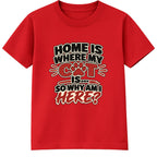 Home Is Where My Cat Is adult slogan t-shirt - Red