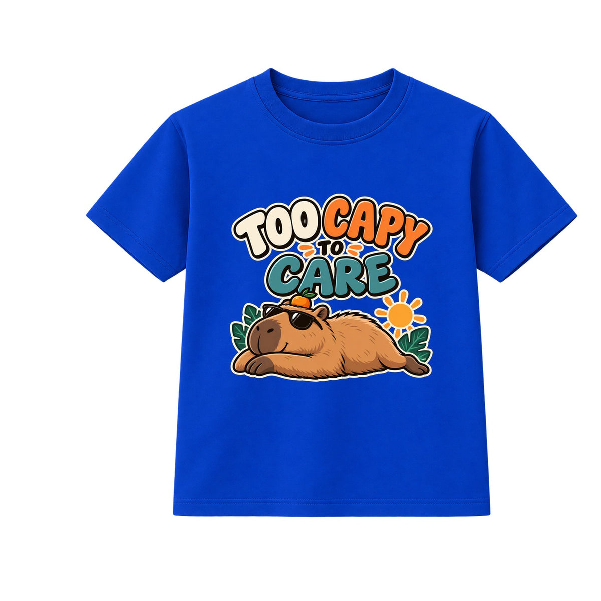 Too Capy To Care adult slogan t-shirt - Blue