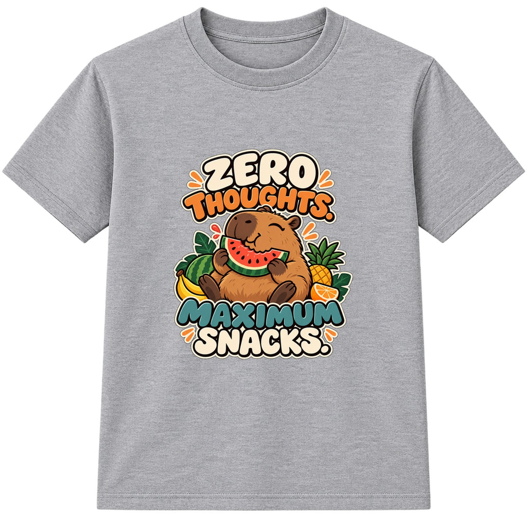 Zero Thoughts Maximum Snacks adult slogan t-shirt - Heather Grey