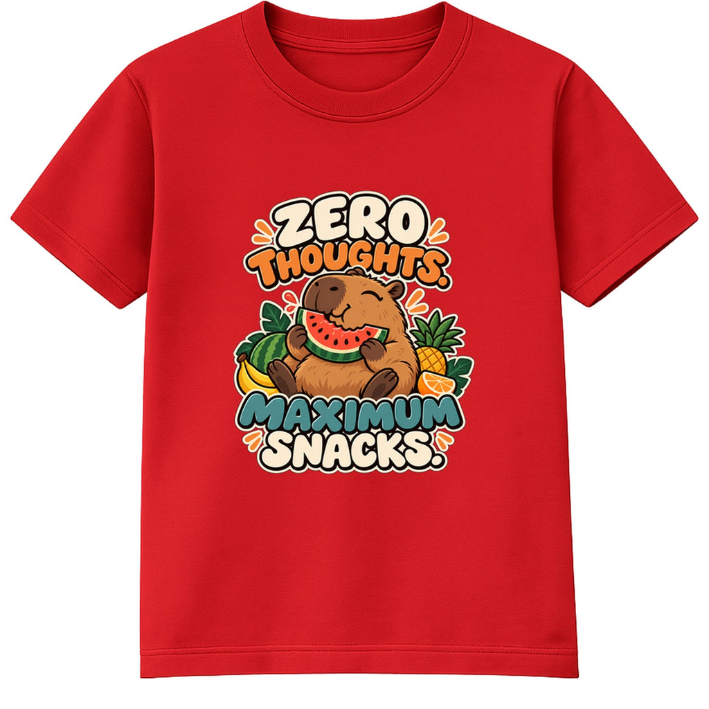Zero Thoughts Maximum Snacks adult slogan t-shirt - Red