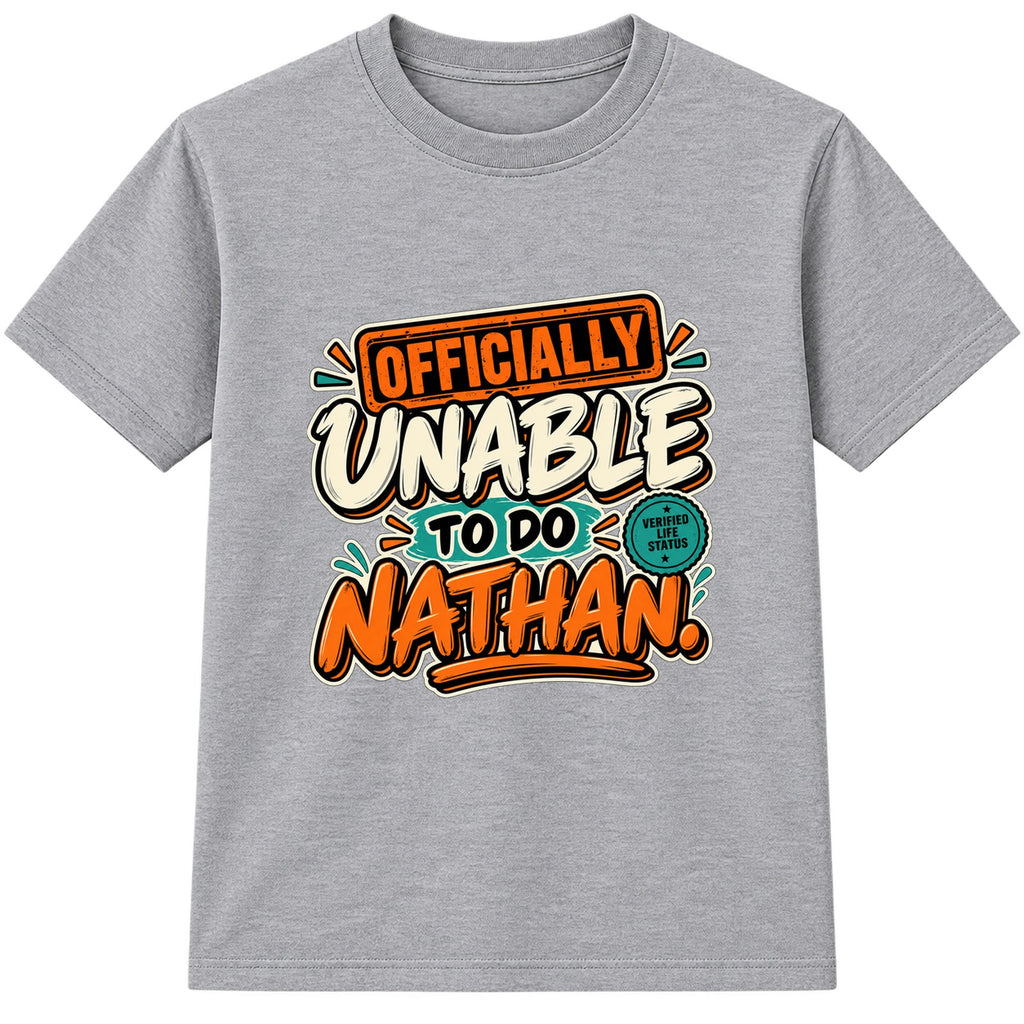 Officially Unable To Do Nathan adult slogan t-shirt - Heather Grey