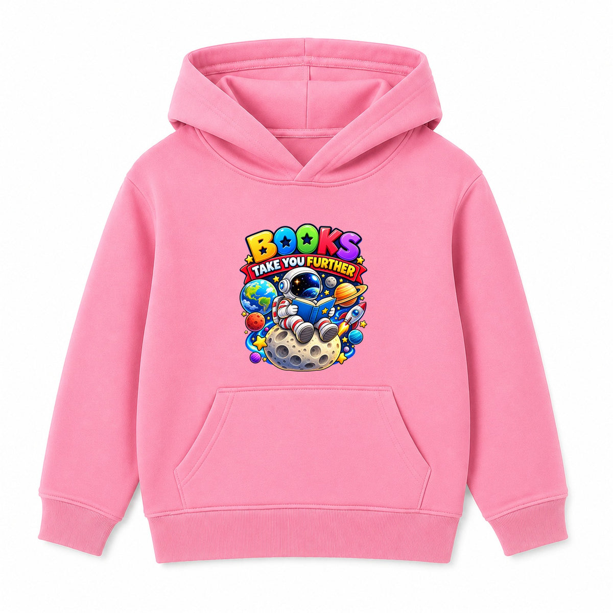Books Take You Further kids World Book Day hoodie - Pink