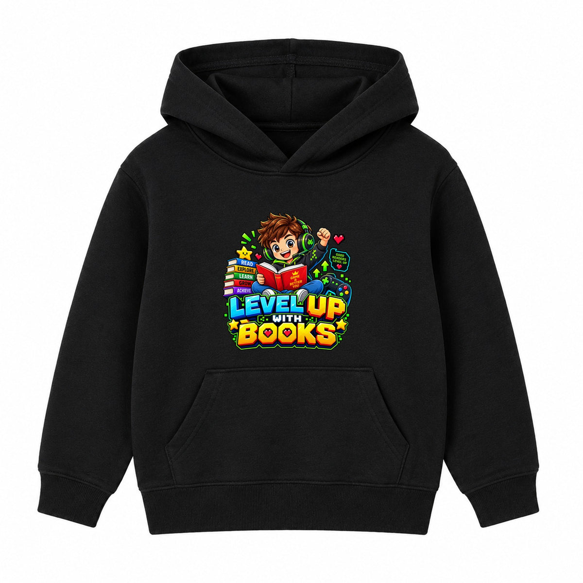 Level Up With Books kids World Book Day hoodie - Black