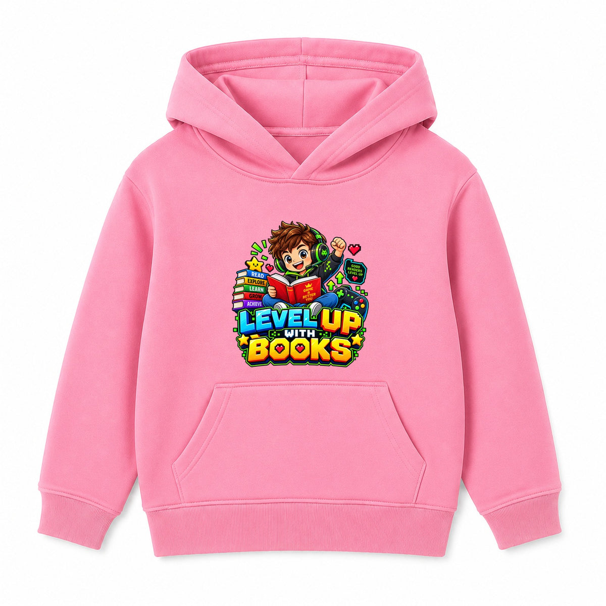 Level Up With Books kids World Book Day hoodie - Pink