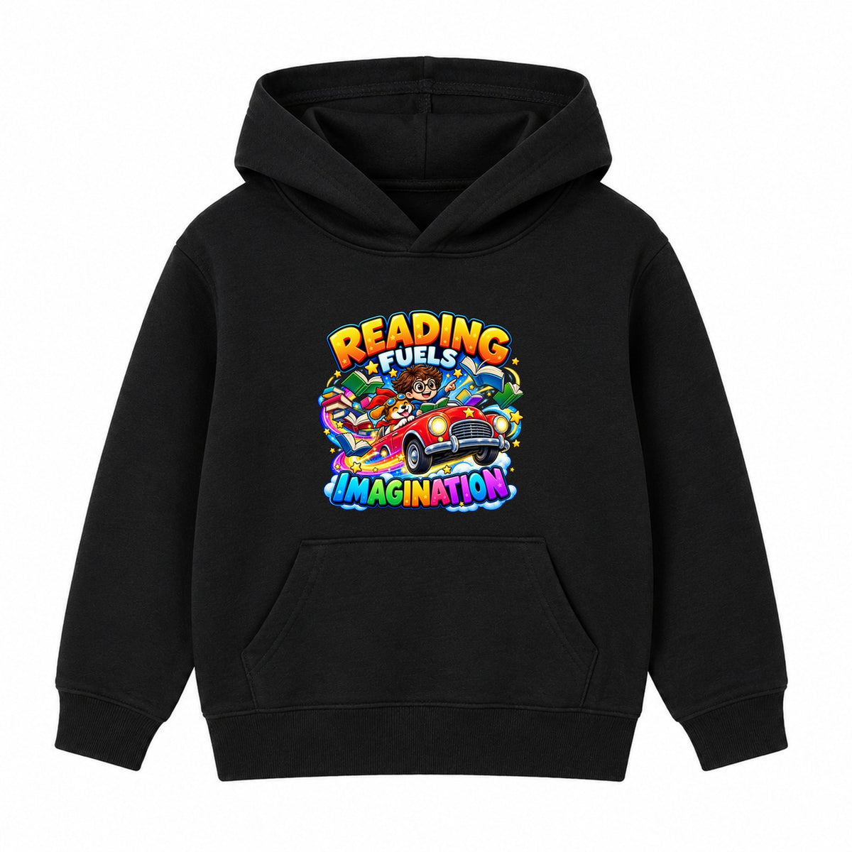 Reading Fuels Imagination kids World Book Day hoodie - Black