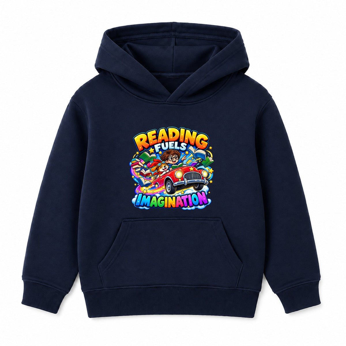 Reading Fuels Imagination kids World Book Day hoodie - Navy