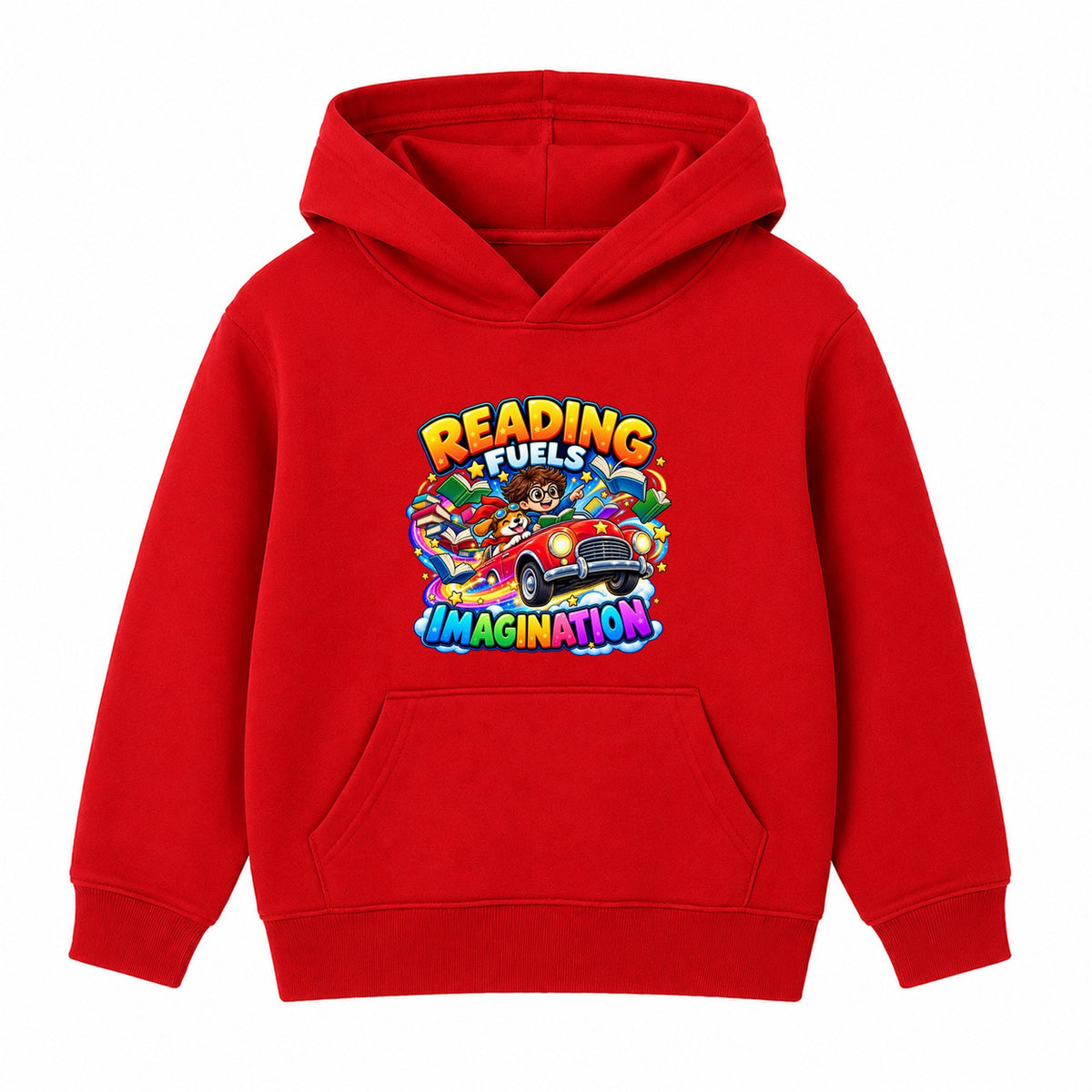 Reading Fuels Imagination kids World Book Day hoodie - Red