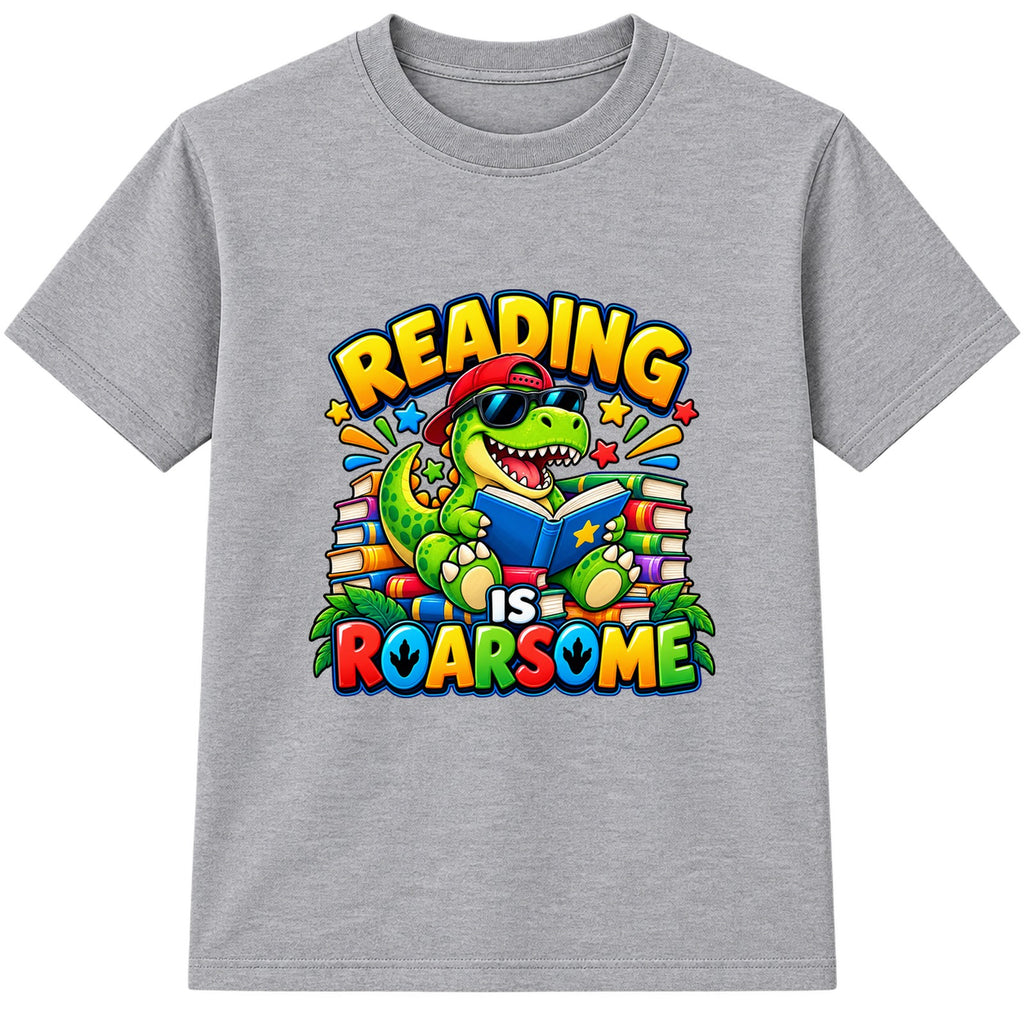 Reading Is Roarsome kids World Book Day t-shirt - Heather Grey