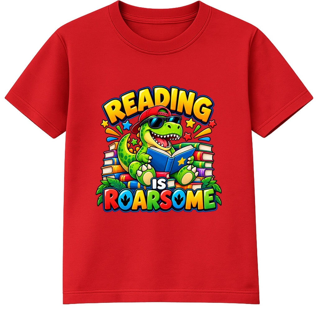 Reading Is Roarsome kids World Book Day t-shirt - Red