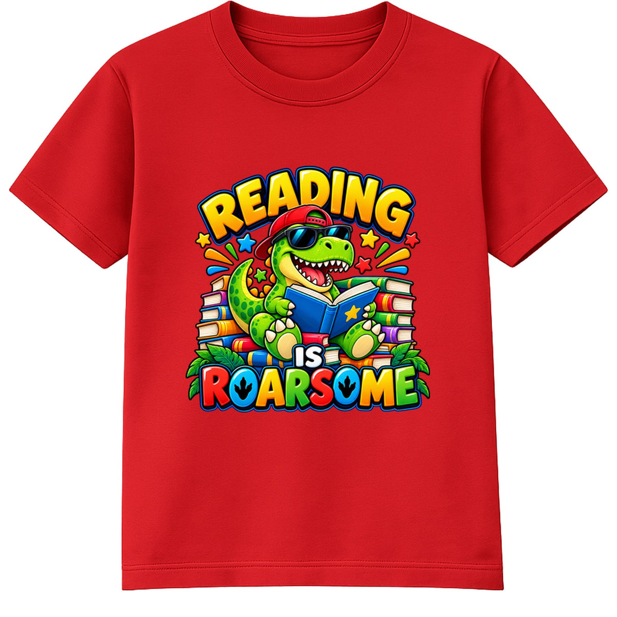 Reading Is Roarsome kids World Book Day t-shirt - Red