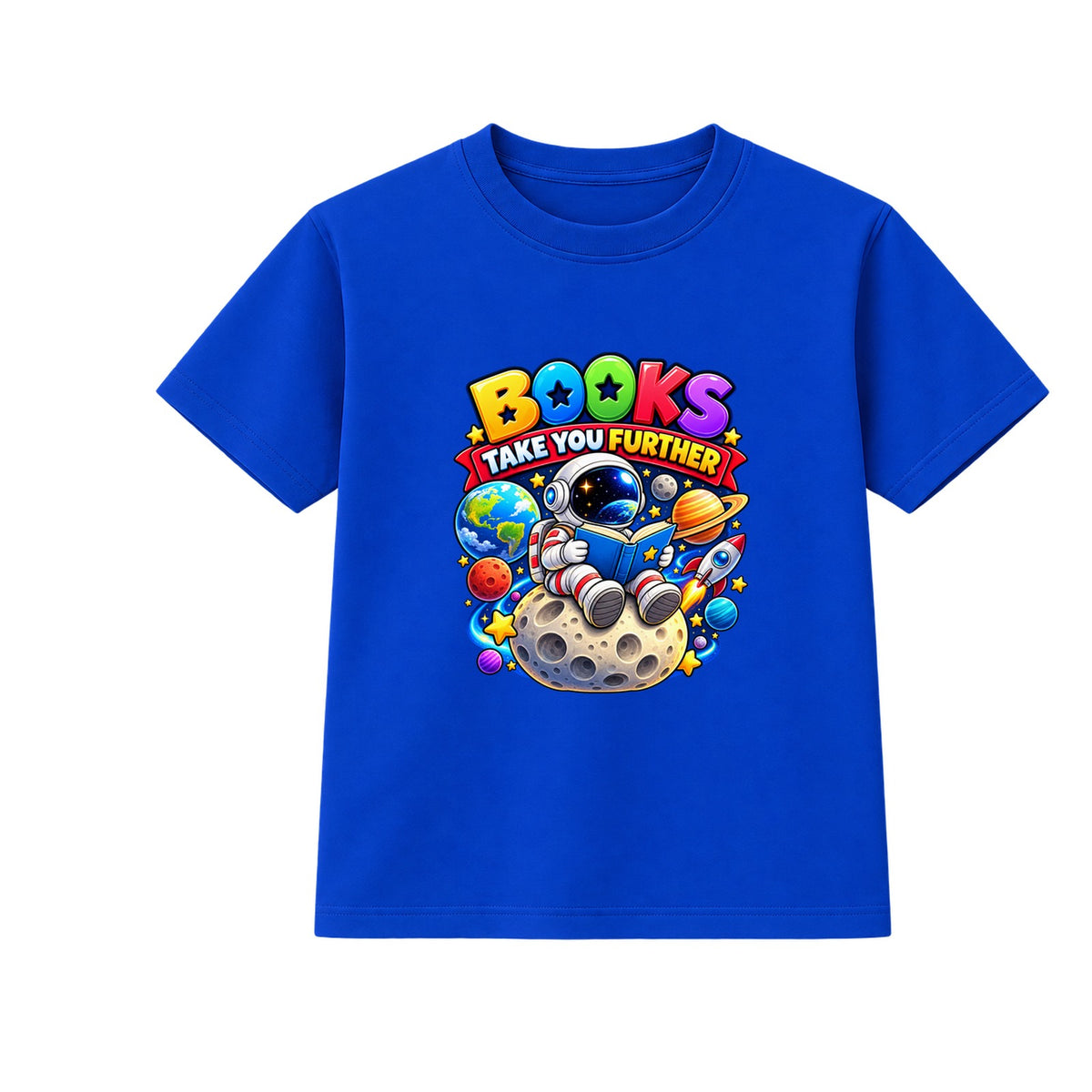 Books Take You Further kids World Book Day t-shirt - Blue
