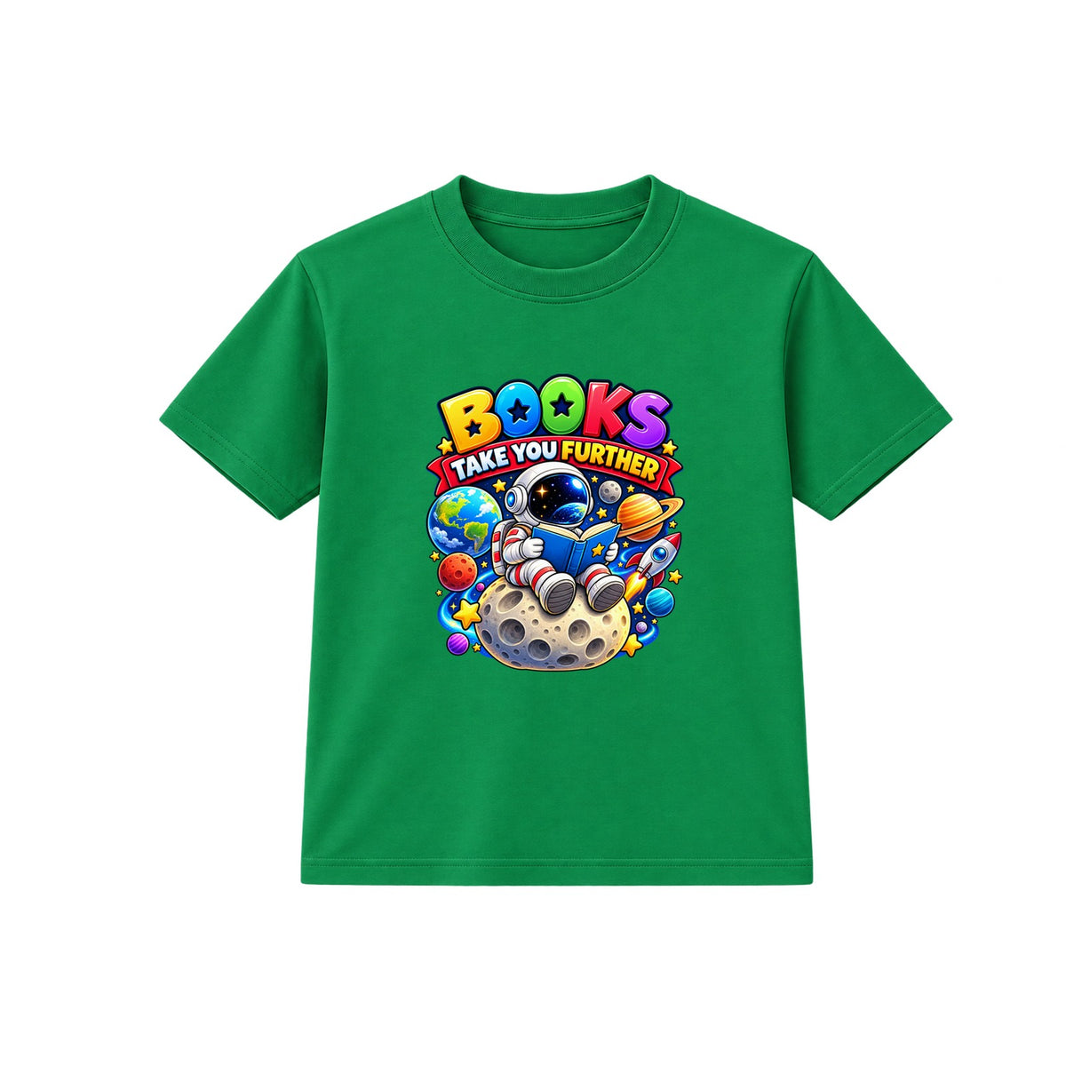 Books Take You Further kids World Book Day t-shirt - Green