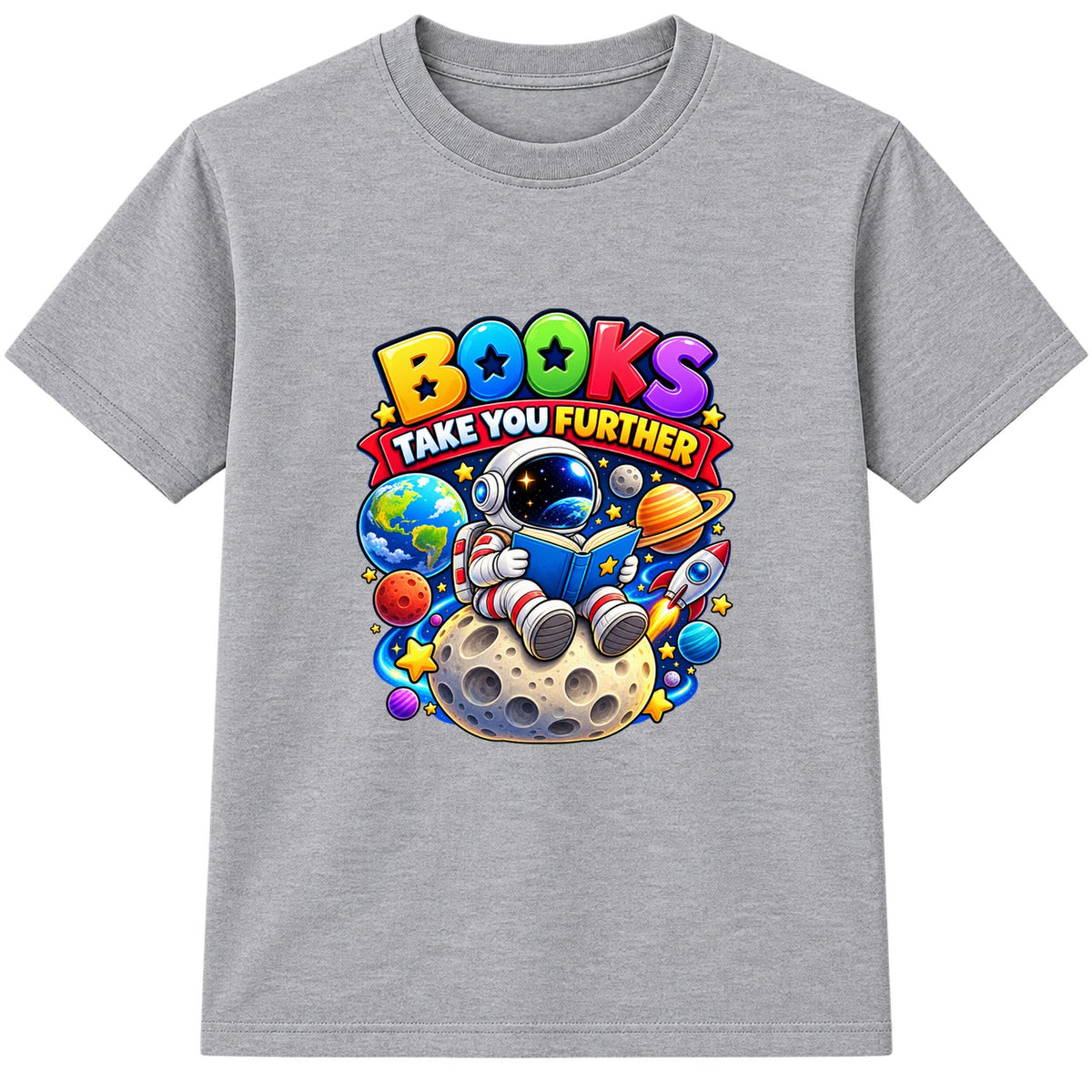 Books Take You Further kids World Book Day t-shirt - Heather Grey