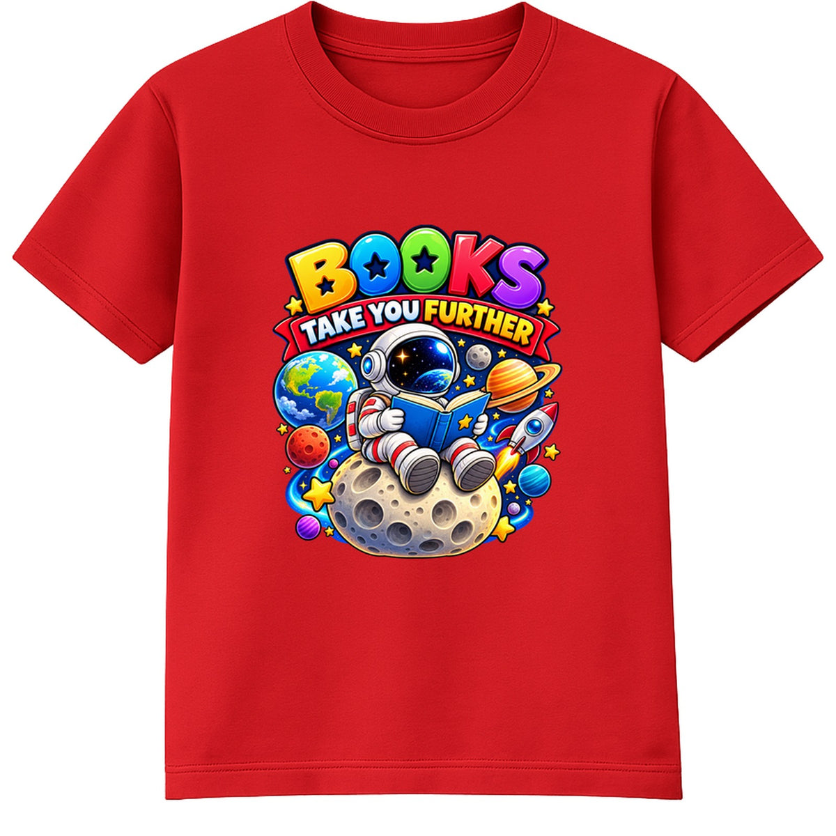 Books Take You Further kids World Book Day t-shirt - Red