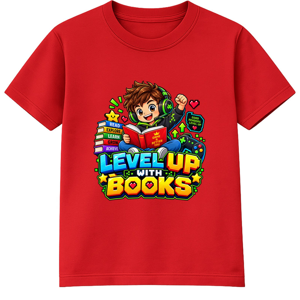 Level Up With Books kids World Book Day t-shirt - Red