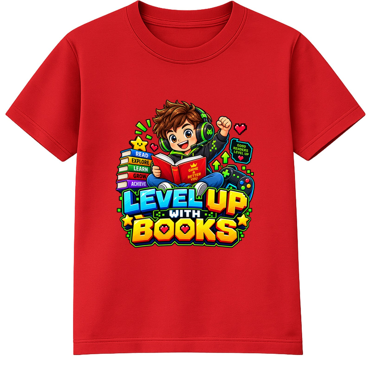 Level Up With Books kids World Book Day t-shirt - Red
