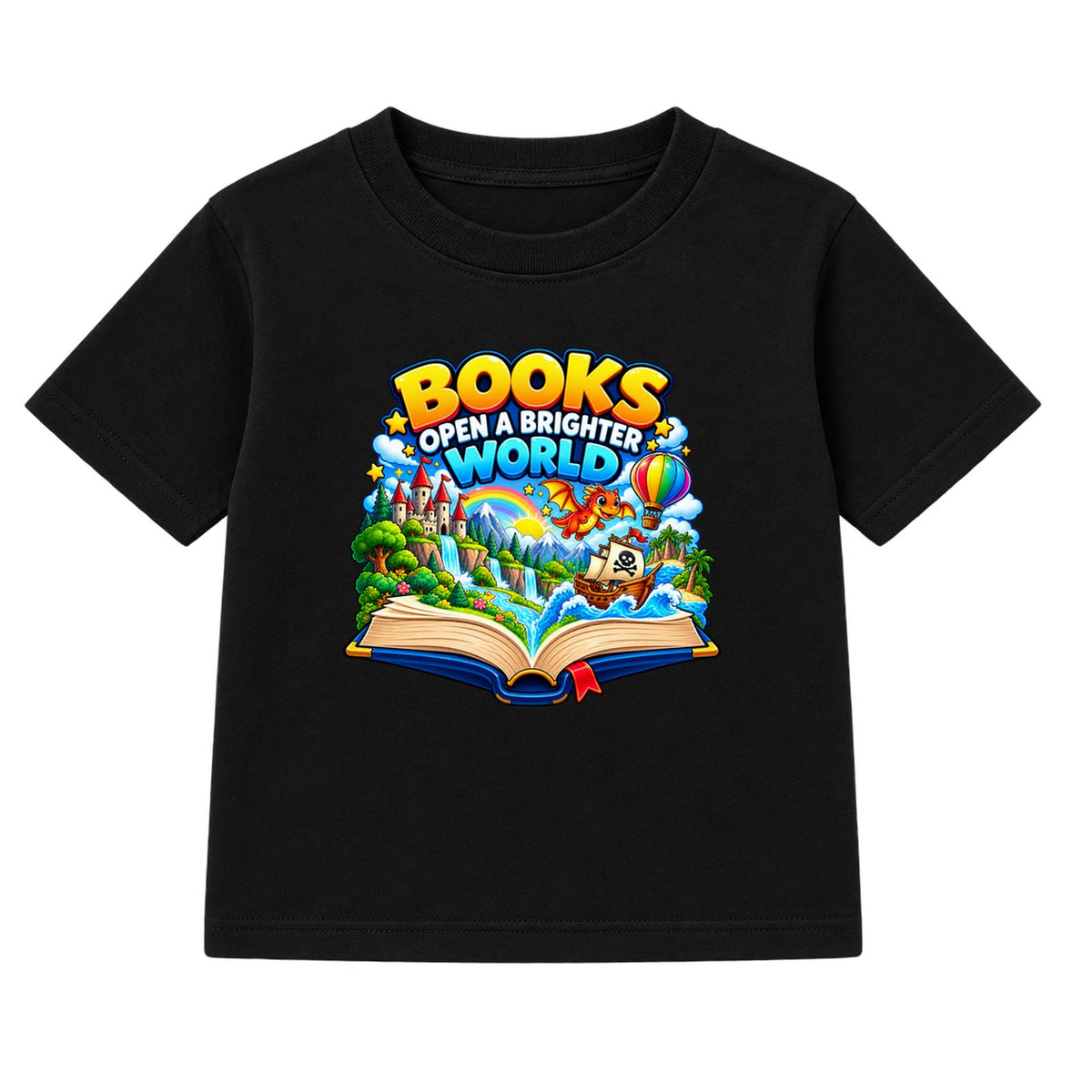 Books Open A Brighter World kids World Book Day t-shirt - Black