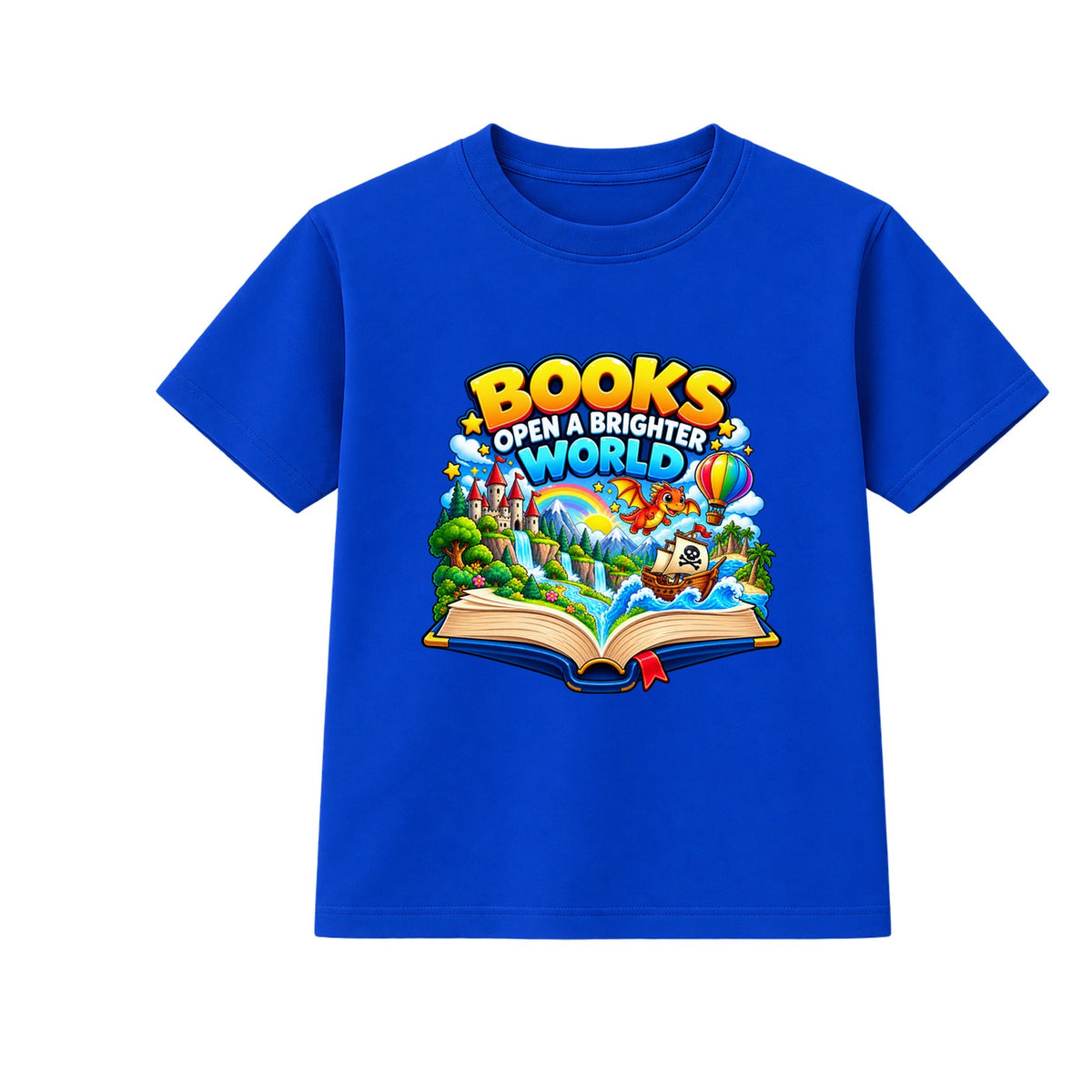 Books Open A Brighter World kids World Book Day t-shirt - Blue