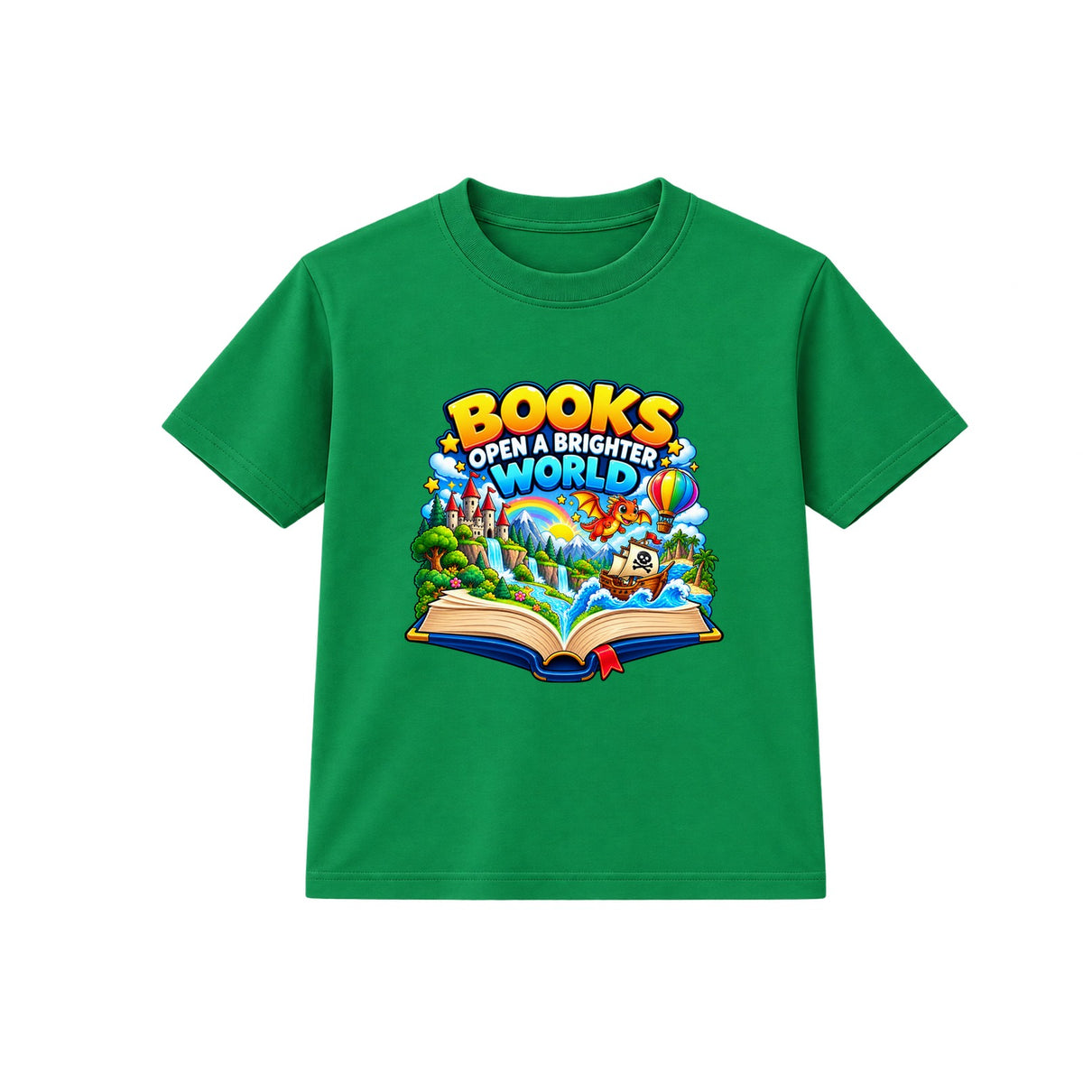 Books Open A Brighter World kids World Book Day t-shirt - Green