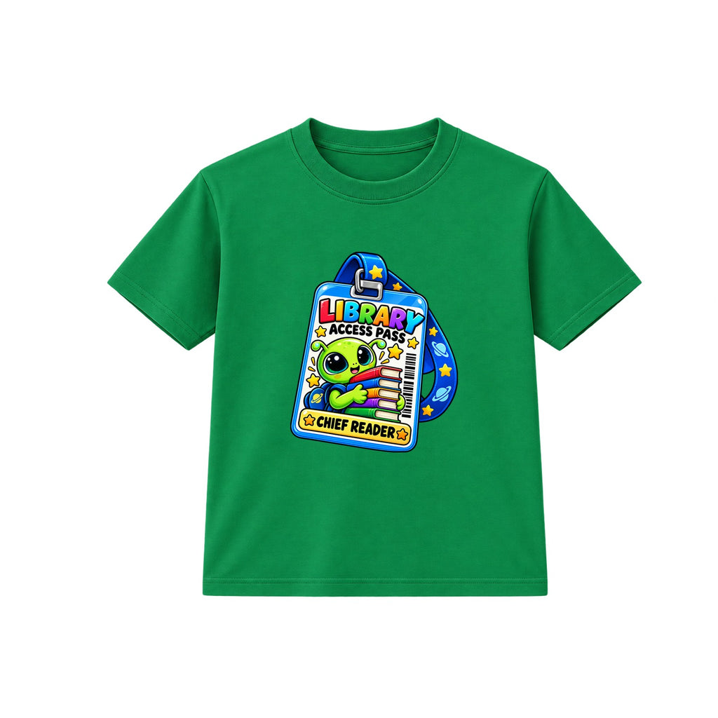 Library Access Pass kids World Book Day t-shirt - Green