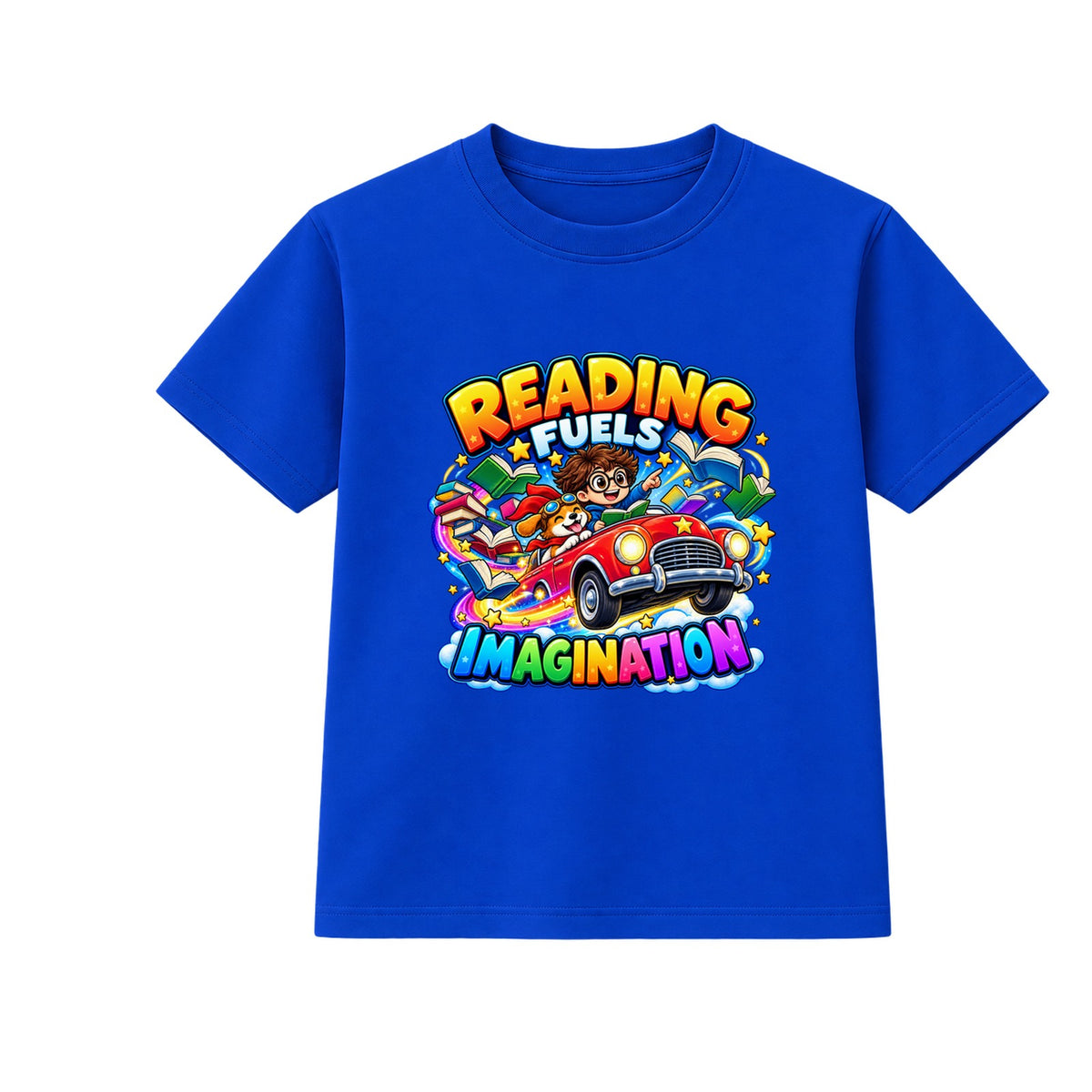 Reading Fuels Imagination kids World Book Day t-shirt - Blue