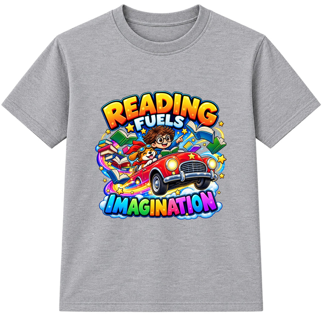 Reading Fuels Imagination kids World Book Day t-shirt - Heather Grey