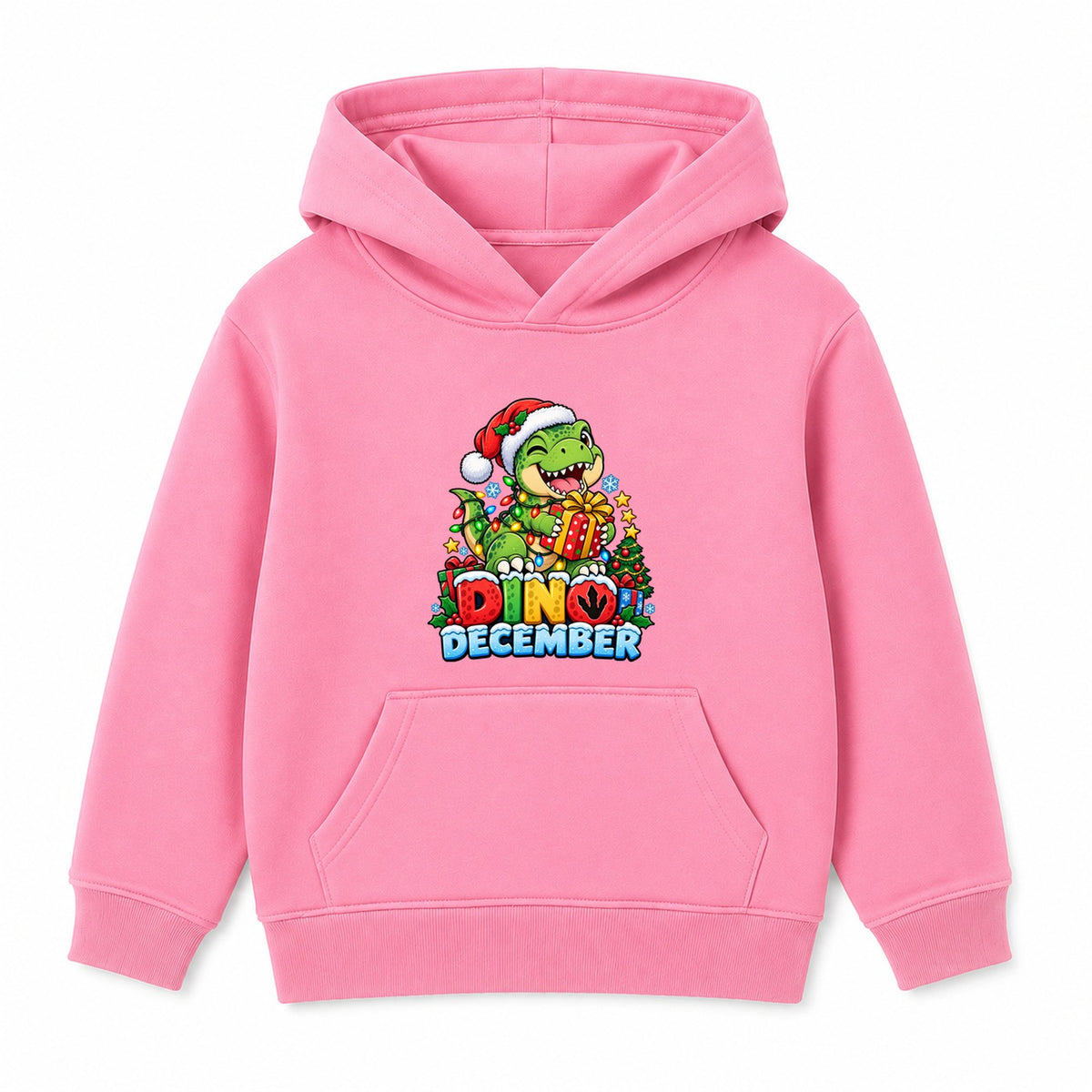 Dino December kids Christmas hoodie - Pink