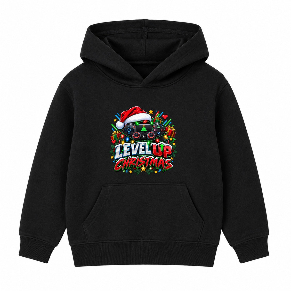 Level Up Christmas adult Christmas hoodie - Black