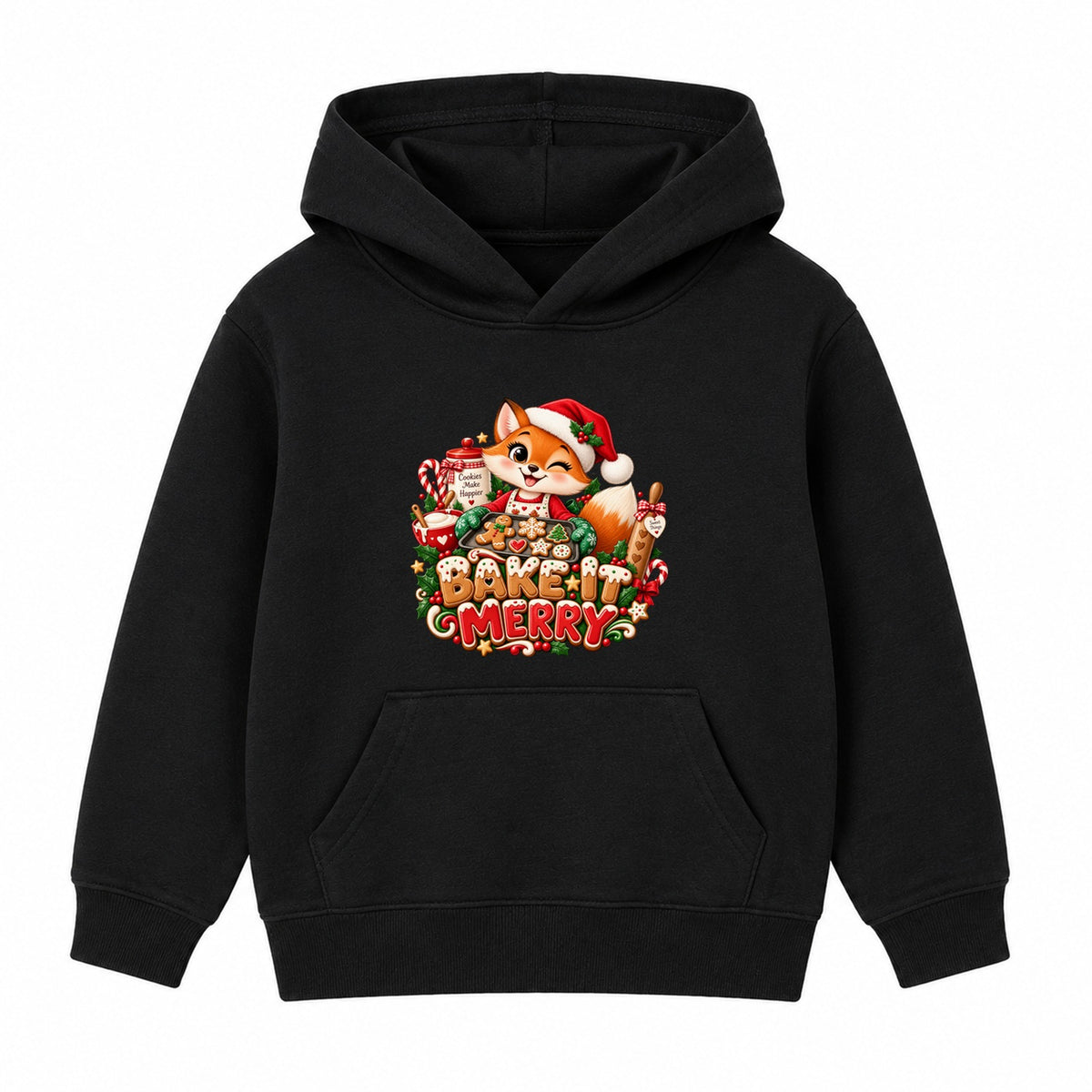 Bake It Merry kids Christmas hoodie - Black