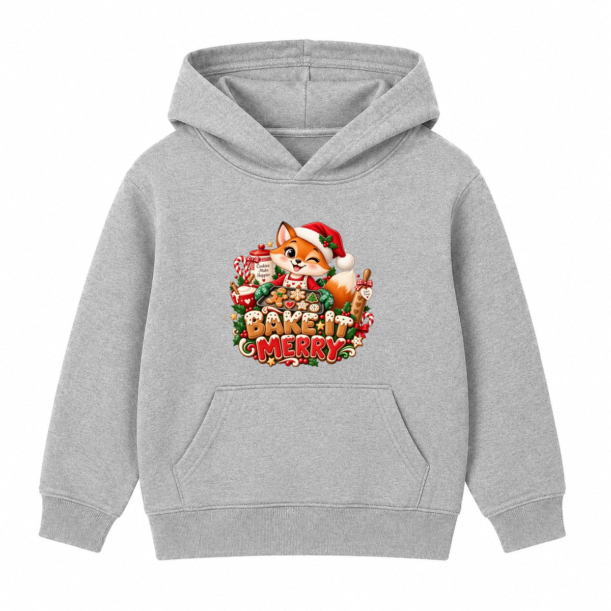 Bake It Merry kids Christmas hoodie - Heather Grey
