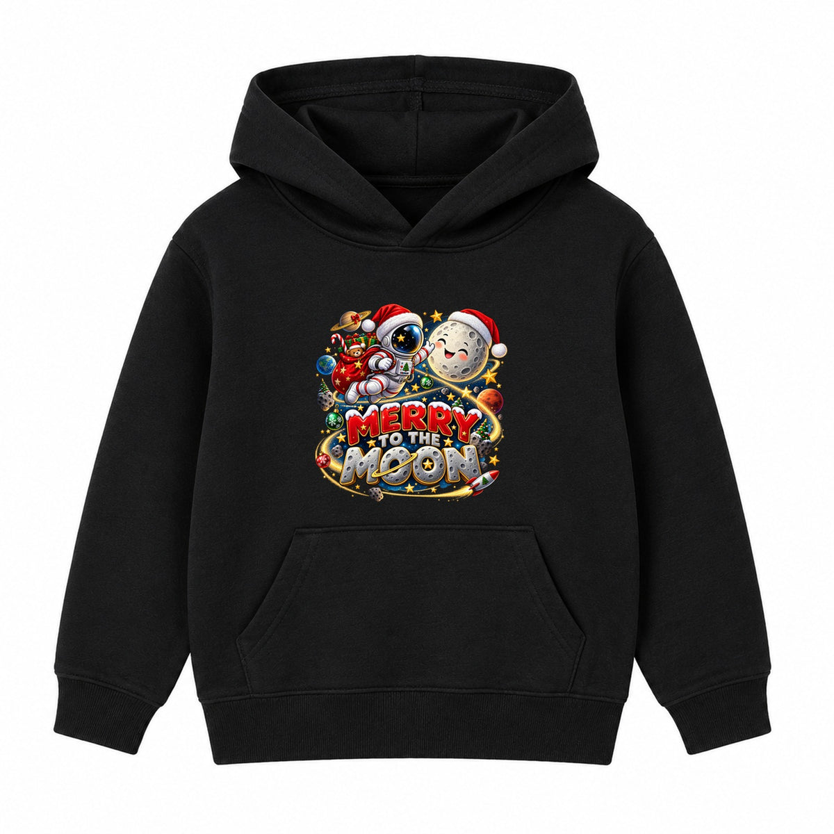 Merry To The Moon kids Christmas hoodie - Black