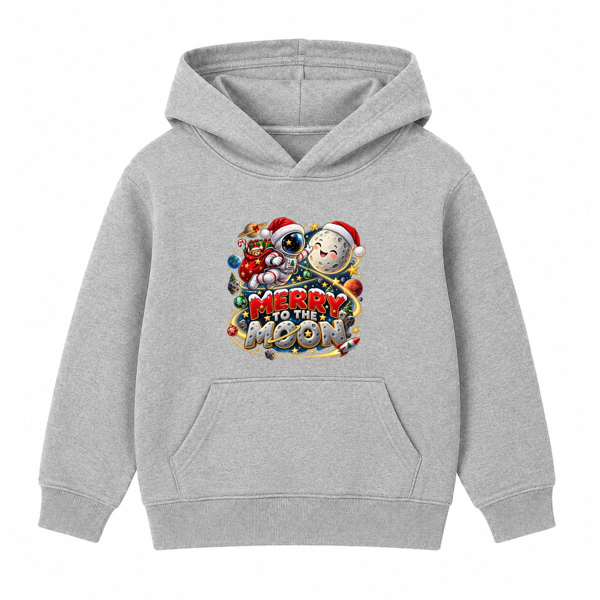 Merry To The Moon kids Christmas hoodie - Heather Grey