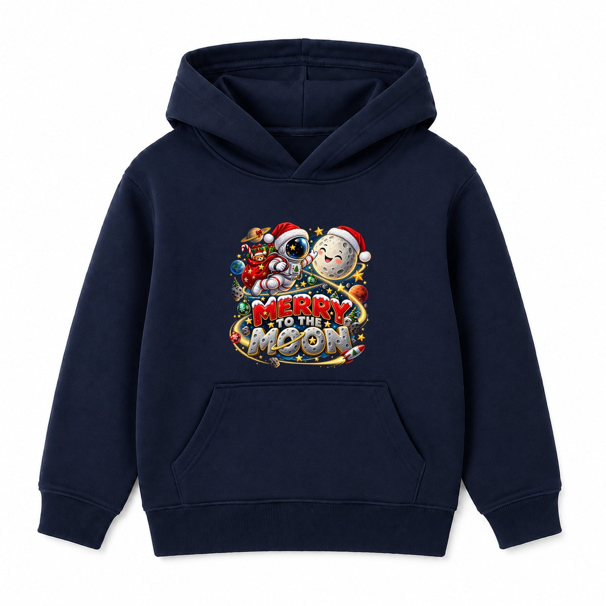 Merry To The Moon kids Christmas hoodie - Navy