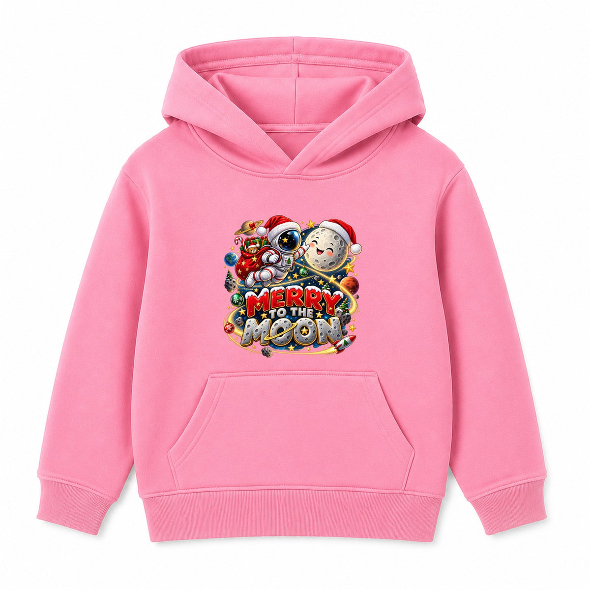 Merry To The Moon kids Christmas hoodie - Pink