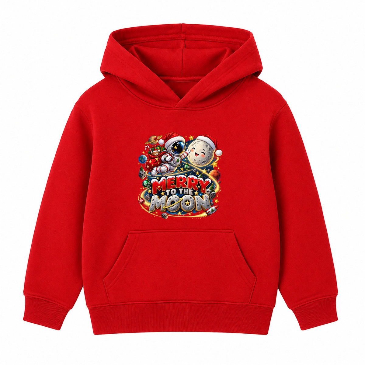 Merry To The Moon kids Christmas hoodie - Red