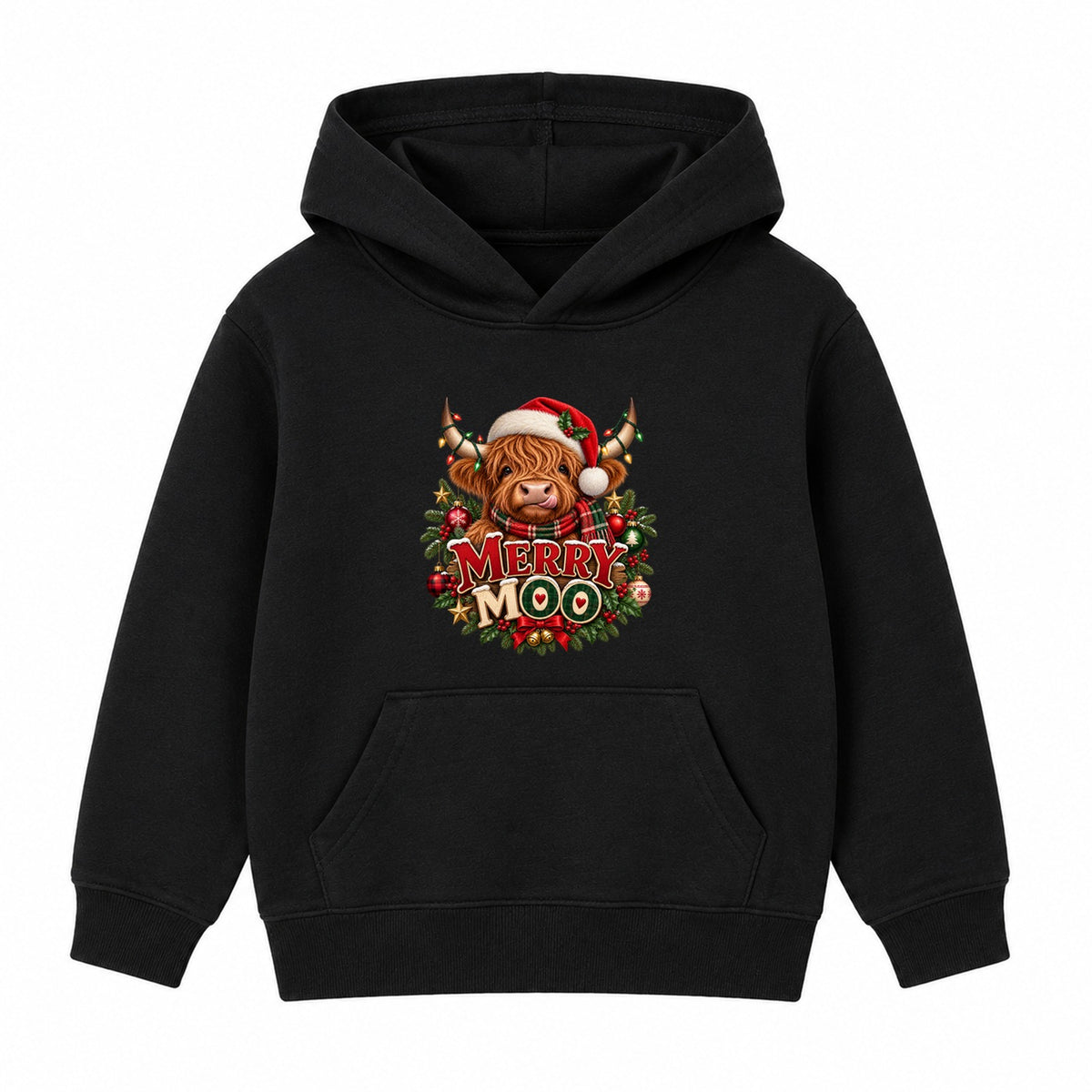 Merry Moo adult Christmas hoodie - Black