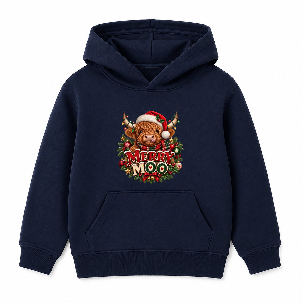 Merry Moo adult Christmas hoodie - Navy