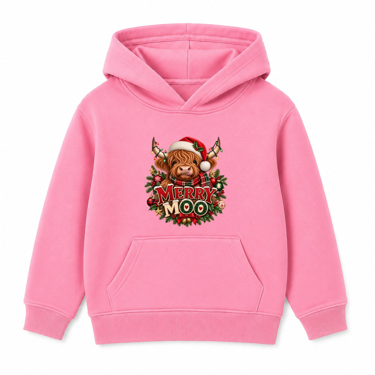 Merry Moo adult Christmas hoodie - Pink