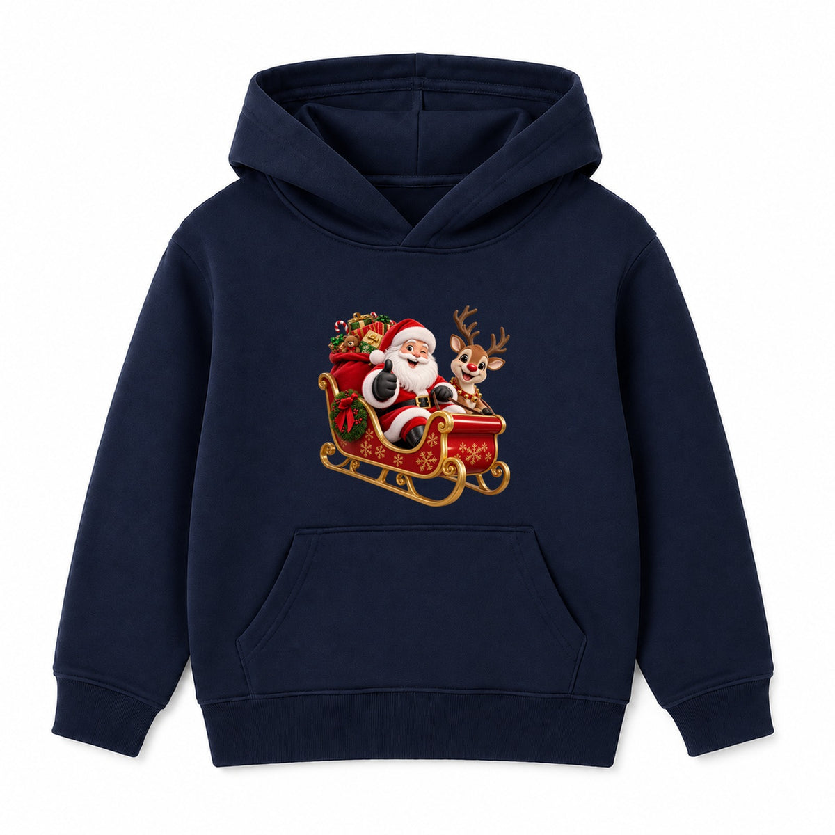Santa's Sleigh Ride kids Christmas hoodie - Navy