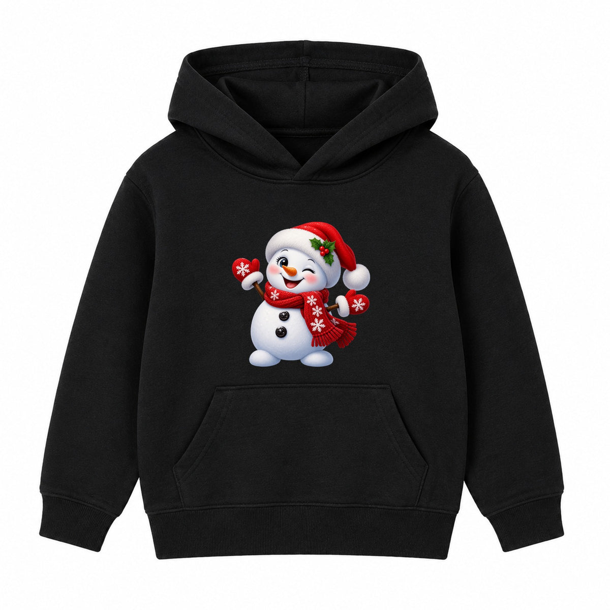 Winking Snowman kids Christmas hoodie - Black